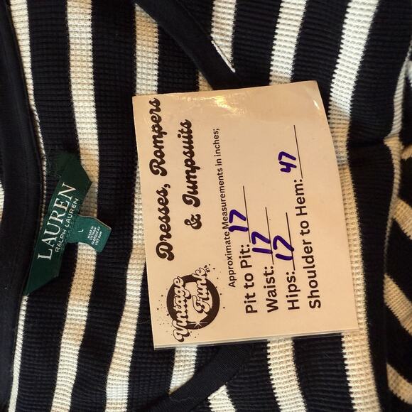 Lauren Ralph Lauren Women's Black & White Striped Stretch Cotton Midi Dress L - Picture 12 of 12